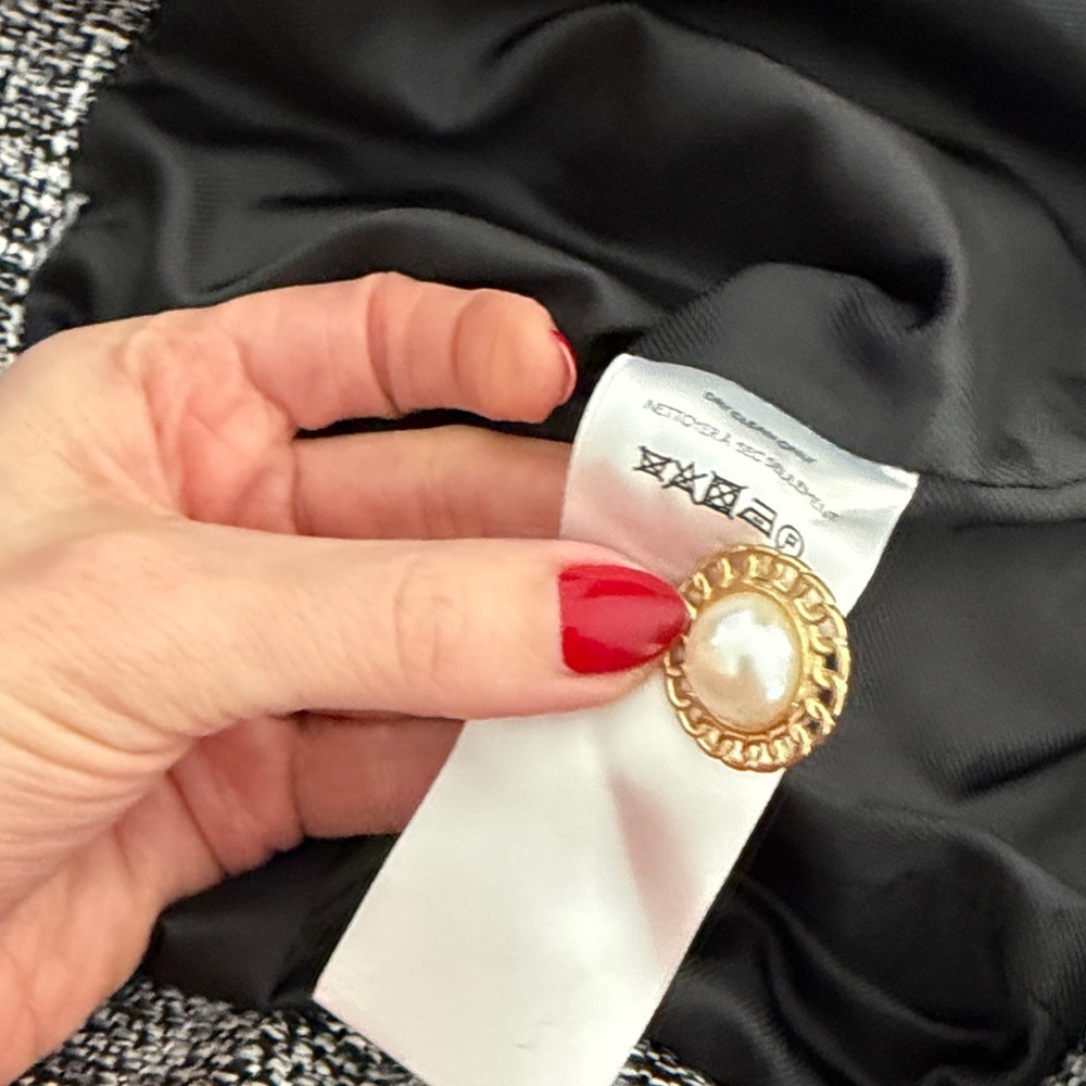 Maeve Anthropologie black white tweed jacket pearl button 2 - Picture 8 of 10